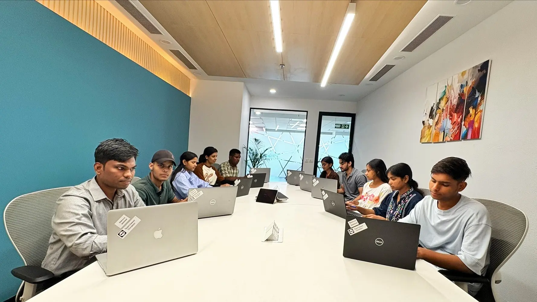 Students in India with donated laptops